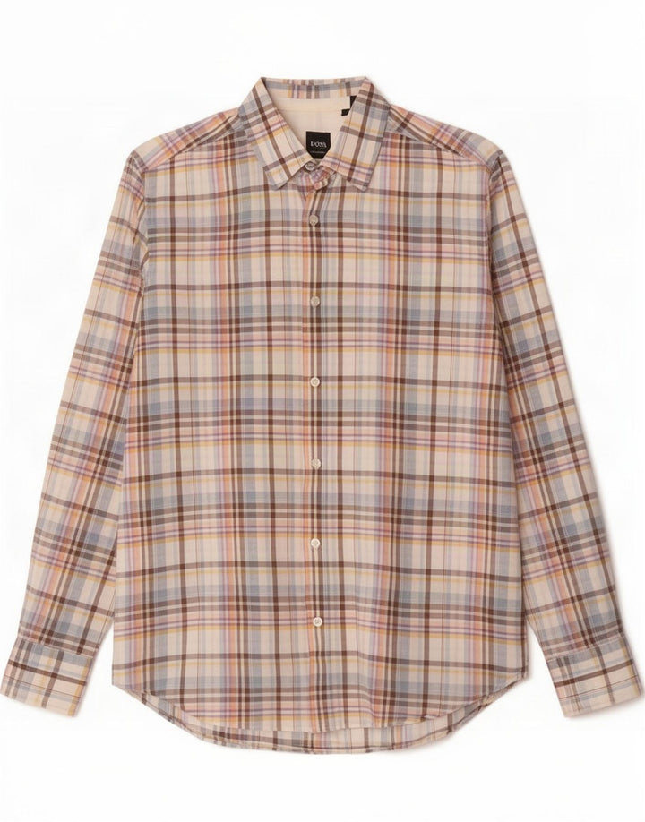 Camisa masculina Hugo Boss Regular Fit média de algodão xadrez multicolorido