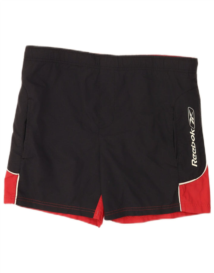 Shorts de natação masculinos Reebok Graphic pequeno preto colorblock nylon