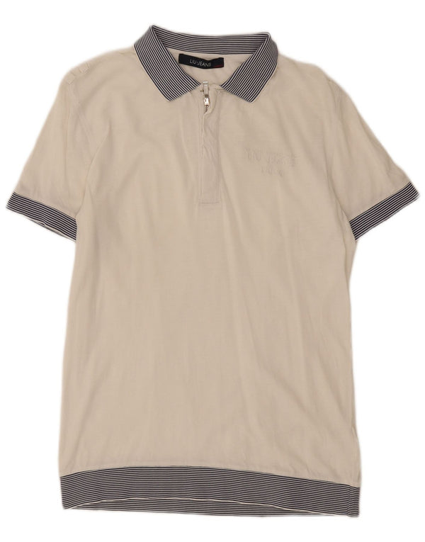 Camisa polo masculina Liu Jo de algodão listrado branco médio