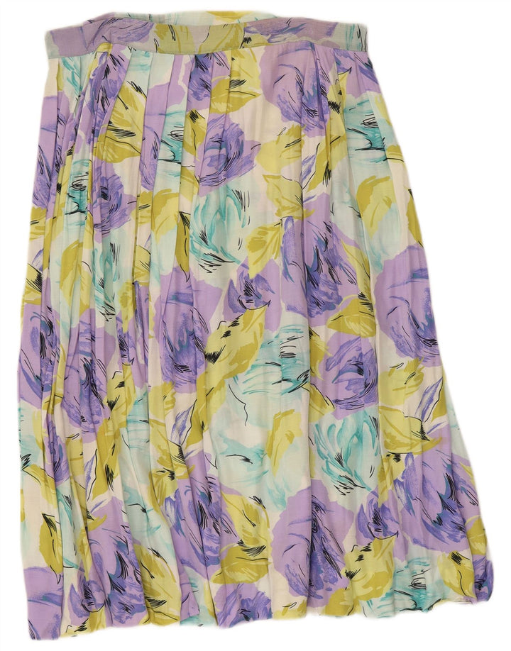 Saia plissada feminina vintage W32 grande floral multicolorido