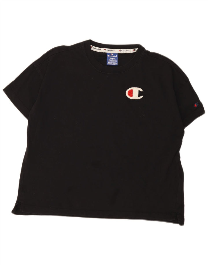 Camiseta feminina grande Champion UK 10 pequena algodão preto
