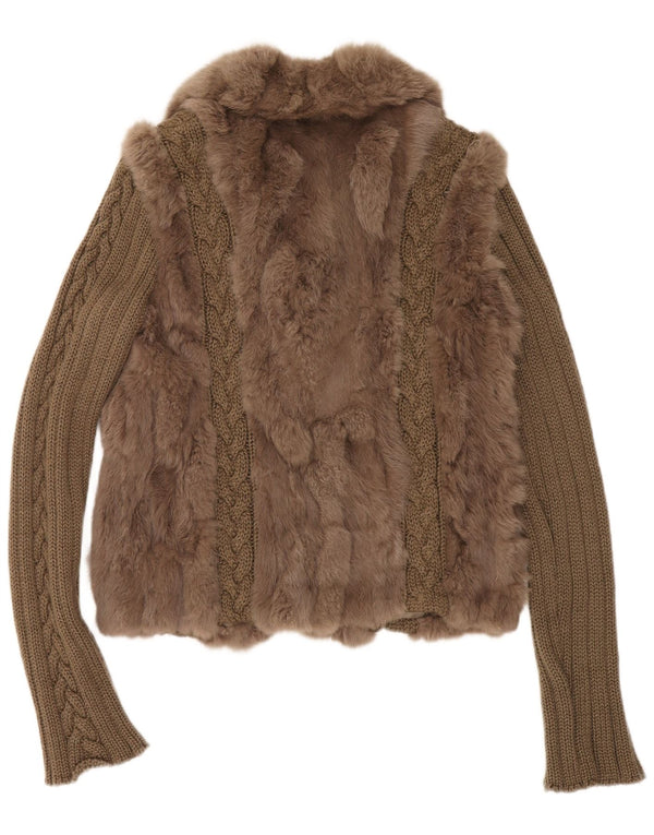 Jaqueta de pele feminina Compagnia Della Moda IT 48 XL Khaki Colourblock Rabbit