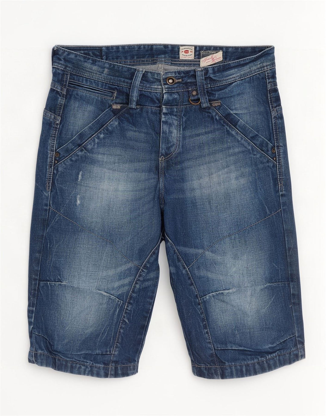Shorts jeans masculinos Jack & Jones desgastados médio W32 algodão azul