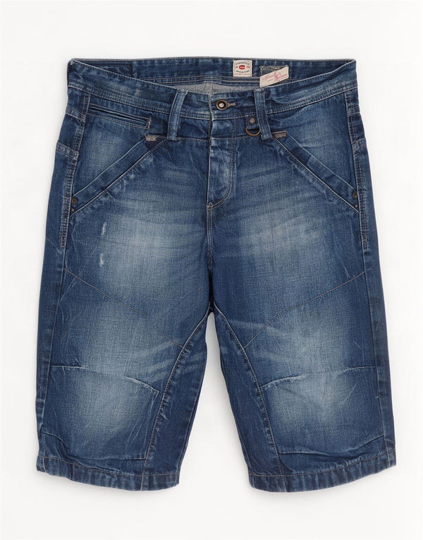 Shorts jeans masculinos Jack & Jones desgastados médio W32 algodão azul
