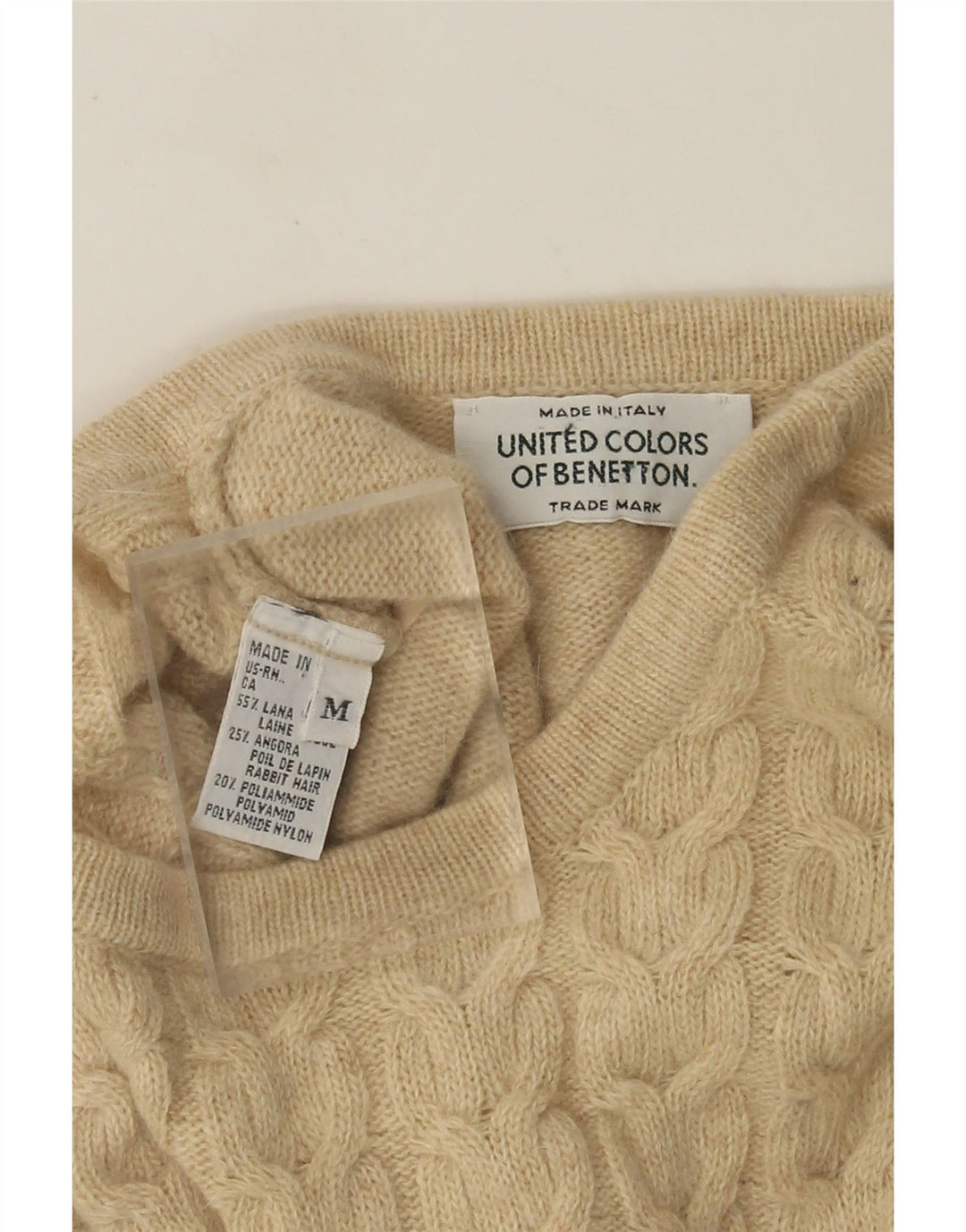 Suéter feminino Benetton com gola redonda UK 14 lã bege médio