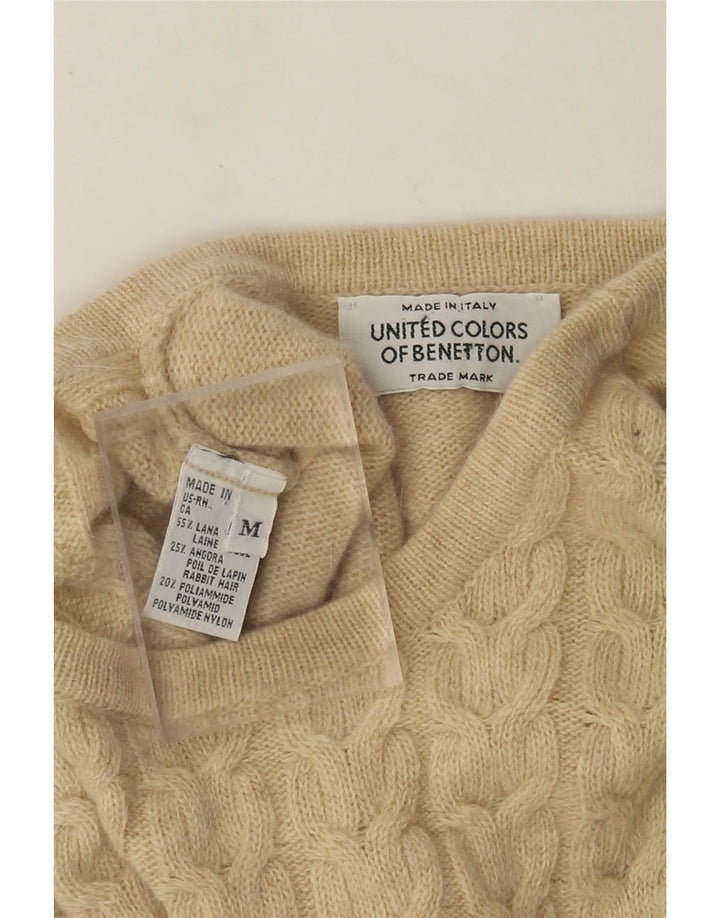 Suéter feminino Benetton com gola redonda UK 14 lã bege médio