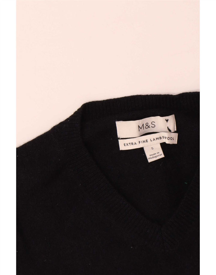 Suéter masculino com decote em V da Marks & Spencer pequeno lã de cordeiro azul marinho