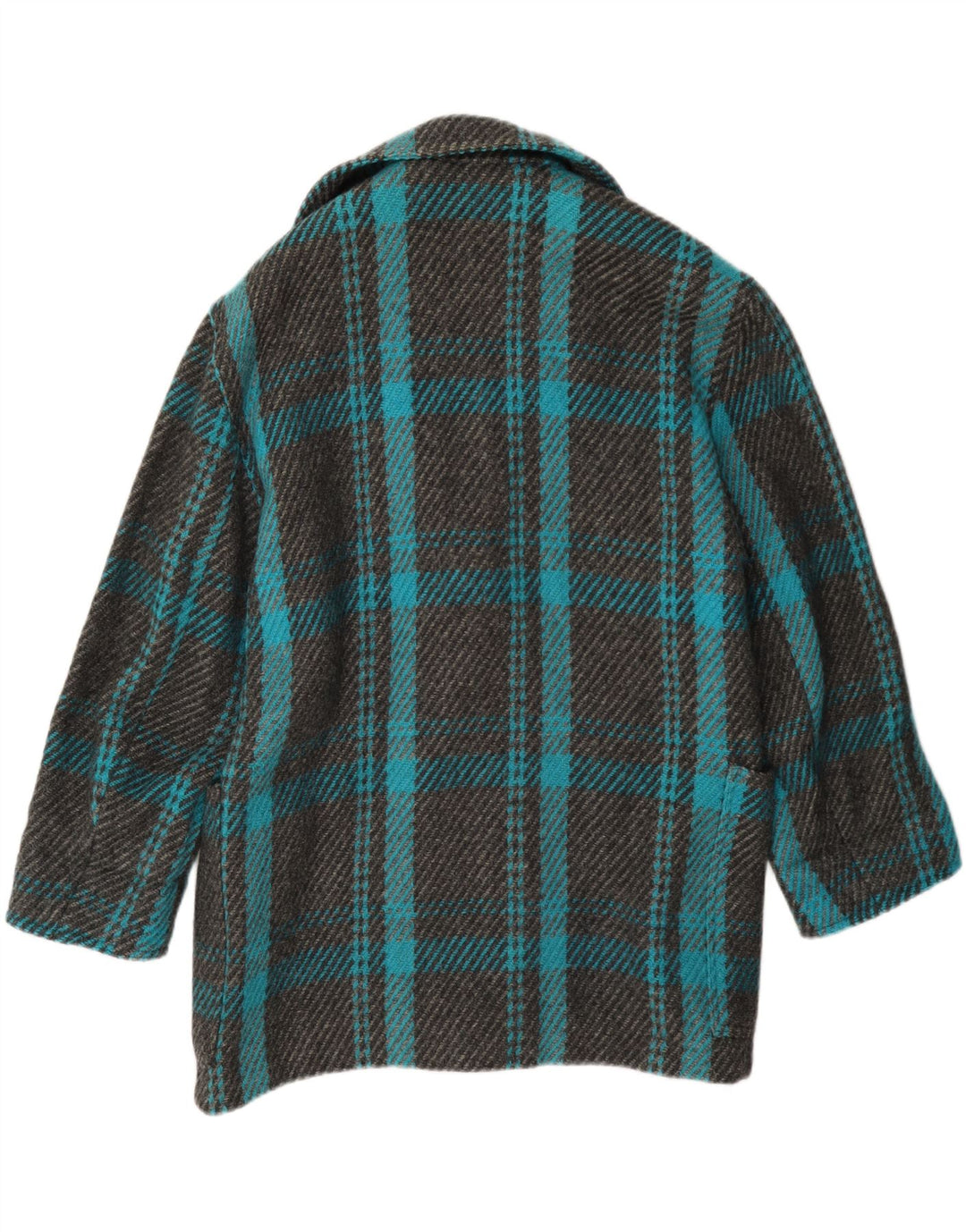 Casaco feminino vintage duplo breasted UK 12 lã xadrez turquesa média
