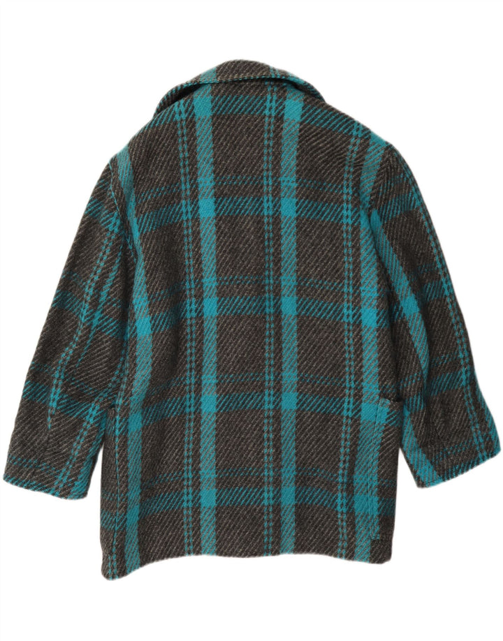 Casaco feminino vintage duplo breasted UK 12 lã xadrez turquesa média