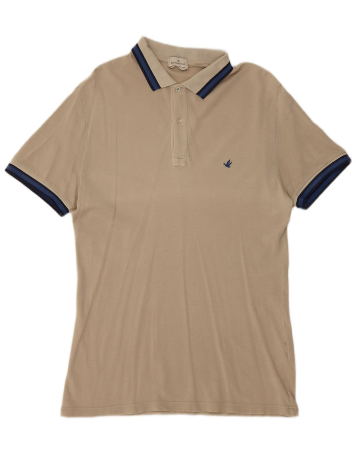 Camisa polo masculina Brooksfield IT 50 algodão colorblock bege médio