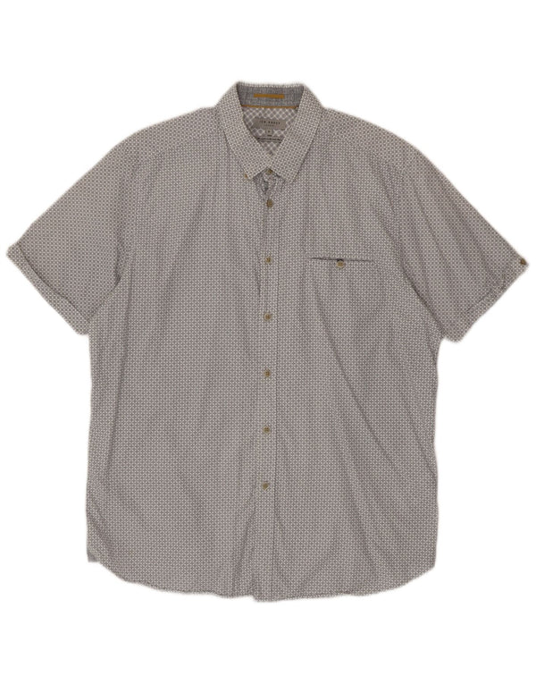 Camisa masculina de manga curta Ted Baker tamanho 6 2XL algodão floral cinza