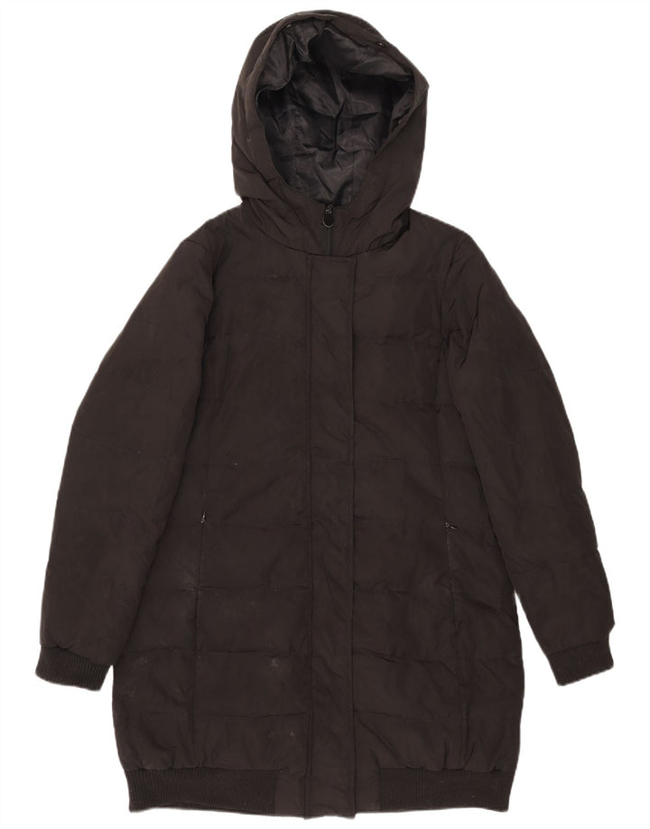 Casaco acolchoado com capuz feminino Zara UK 18 XL preto poliéster