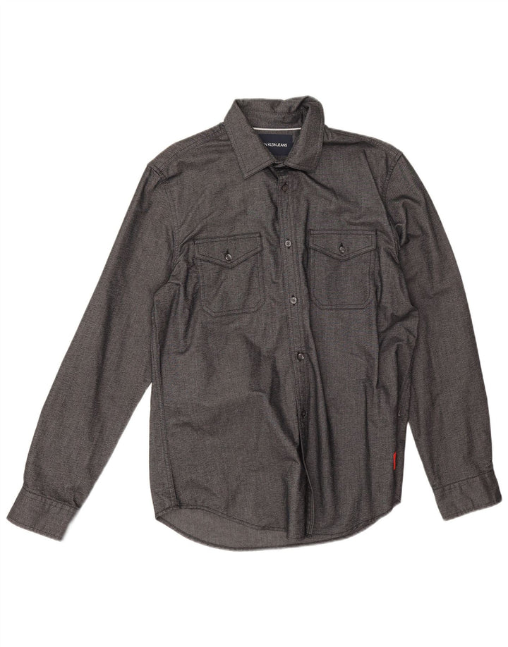 Camisa masculina Calvin Klein Jeans cinza médio algodão
