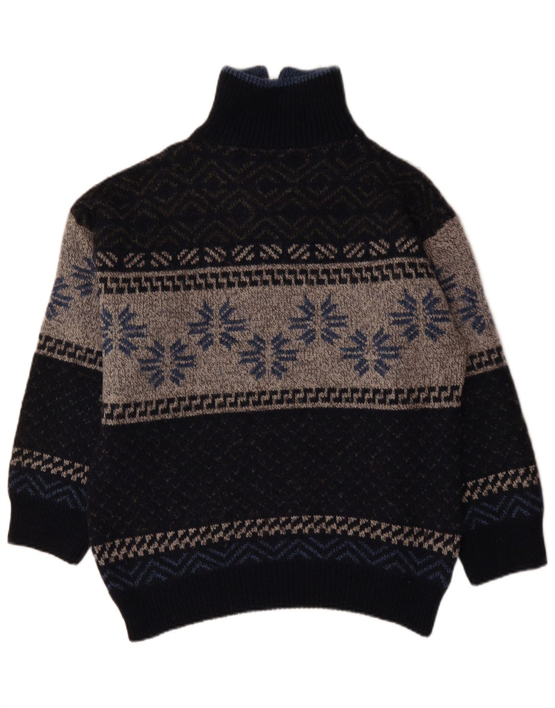 Suéter feminino VINTAGE com zíper e gola UK 18 XL azul marinho Fair Isle