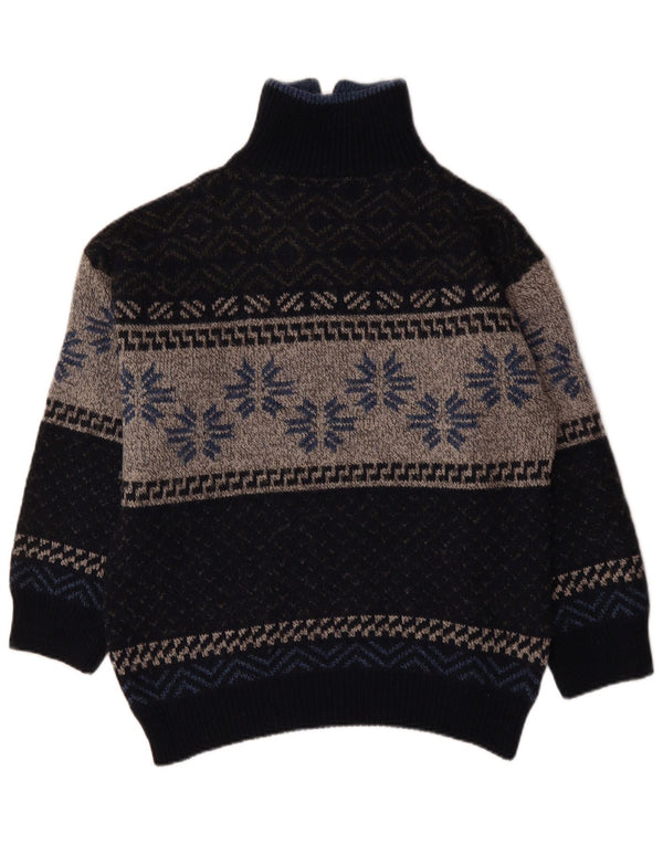 Suéter feminino VINTAGE com zíper e gola UK 18 XL azul marinho Fair Isle