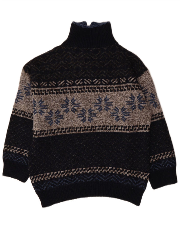 Suéter feminino VINTAGE com zíper e gola UK 18 XL azul marinho Fair Isle