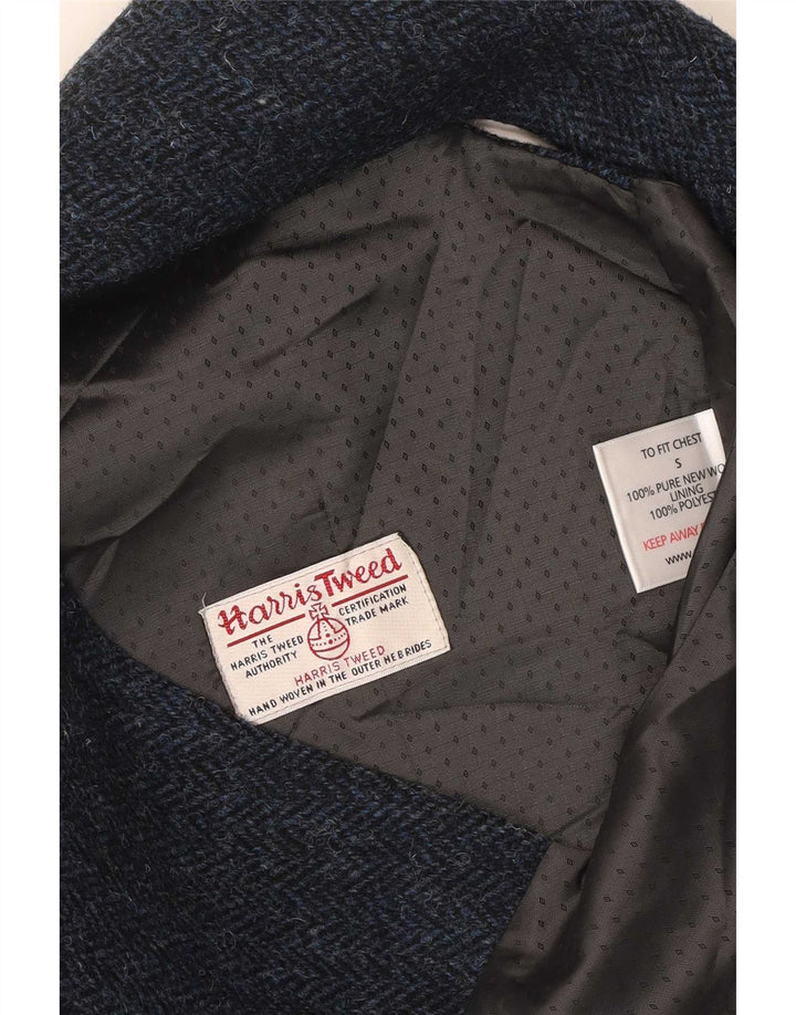 Colete masculino Harris Tweed pequeno espinha de peixe azul lã nova