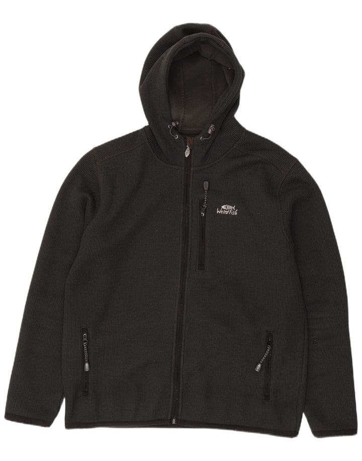 Suéter masculino com capuz e zíper estranho Fish grande poliéster cinza