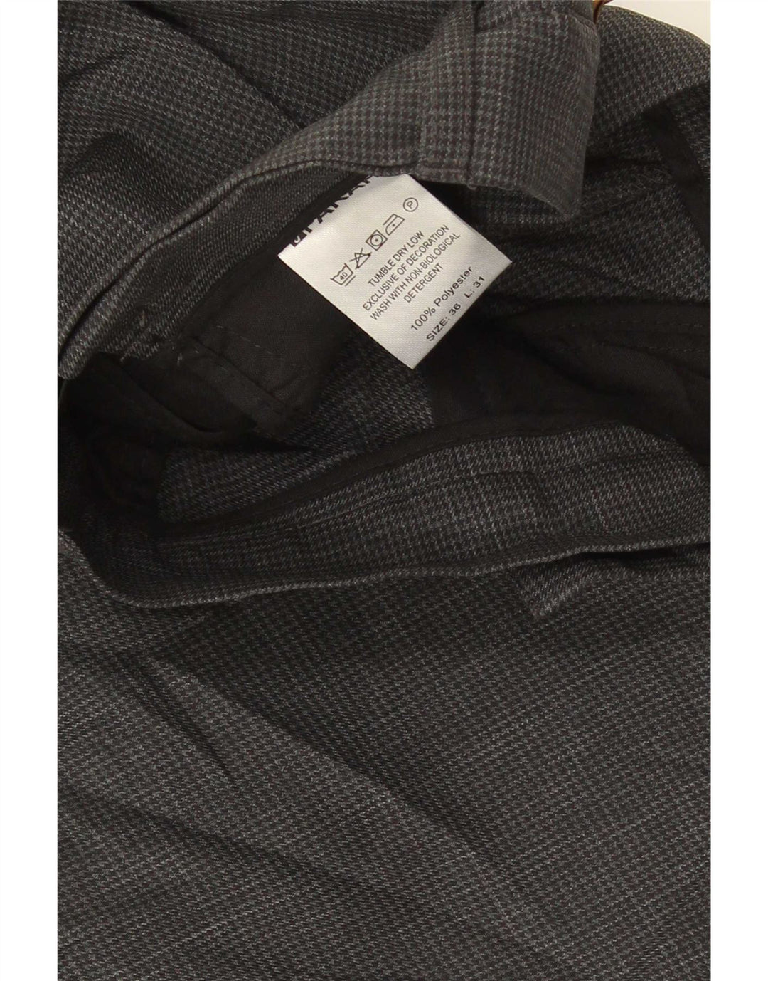 Farah Mens Straight Suit Calças W36 L31 Cinza Houndstooth Poliéster