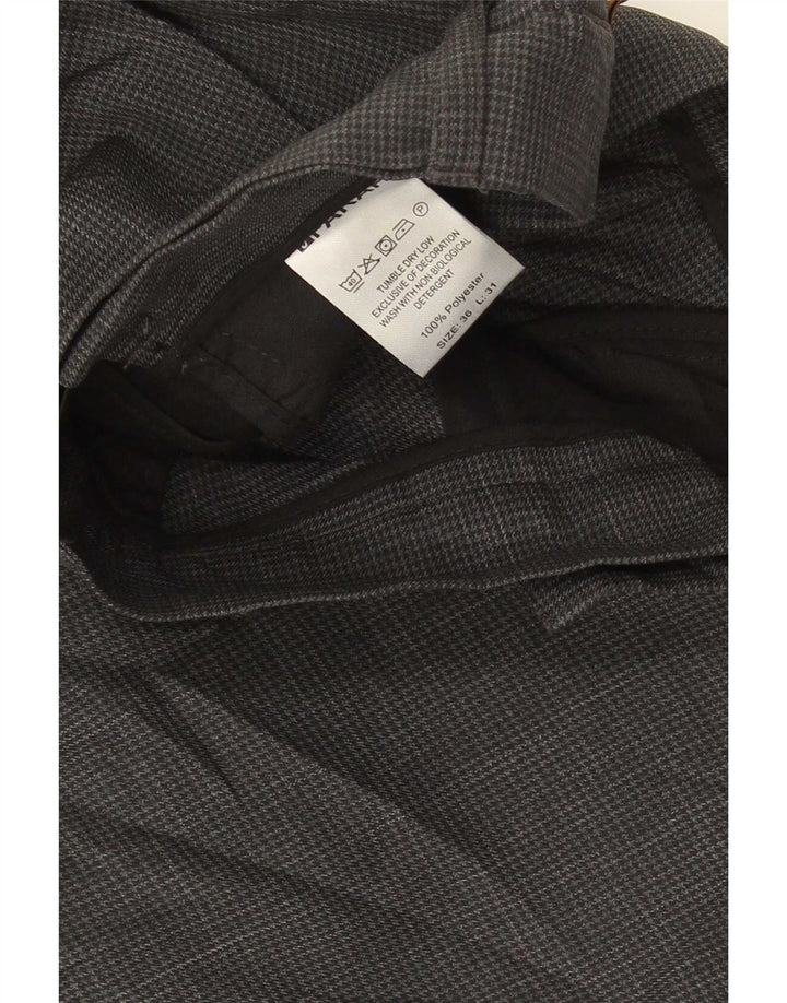 Farah Mens Straight Suit Calças W36 L31 Cinza Houndstooth Poliéster