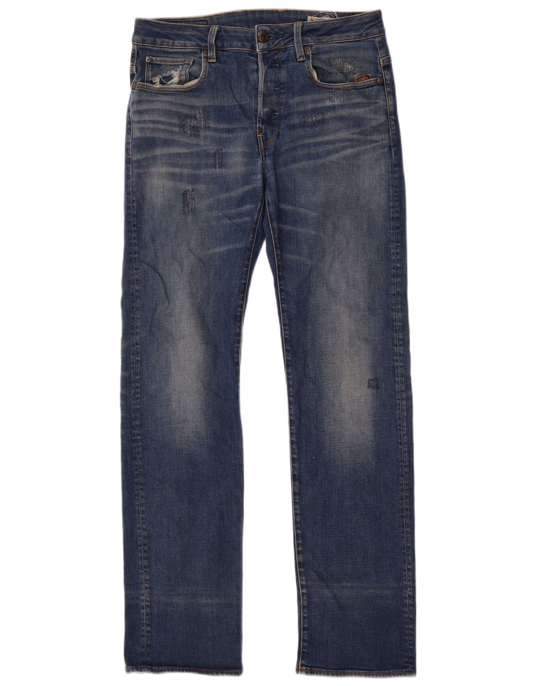 Calça jeans reta masculina G-Star desgastada W30 L34 algodão azul