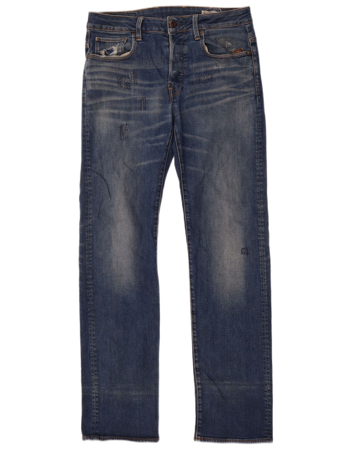 Calça jeans reta masculina G-Star desgastada W30 L34 algodão azul