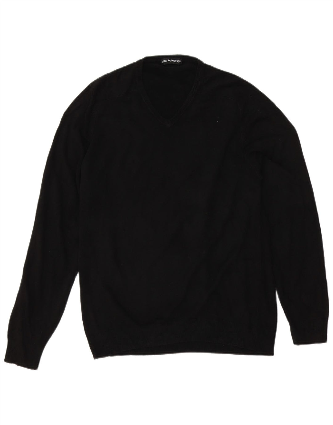 Suéter masculino Marks & Spencer Autograph com decote em V, acrílico preto médio