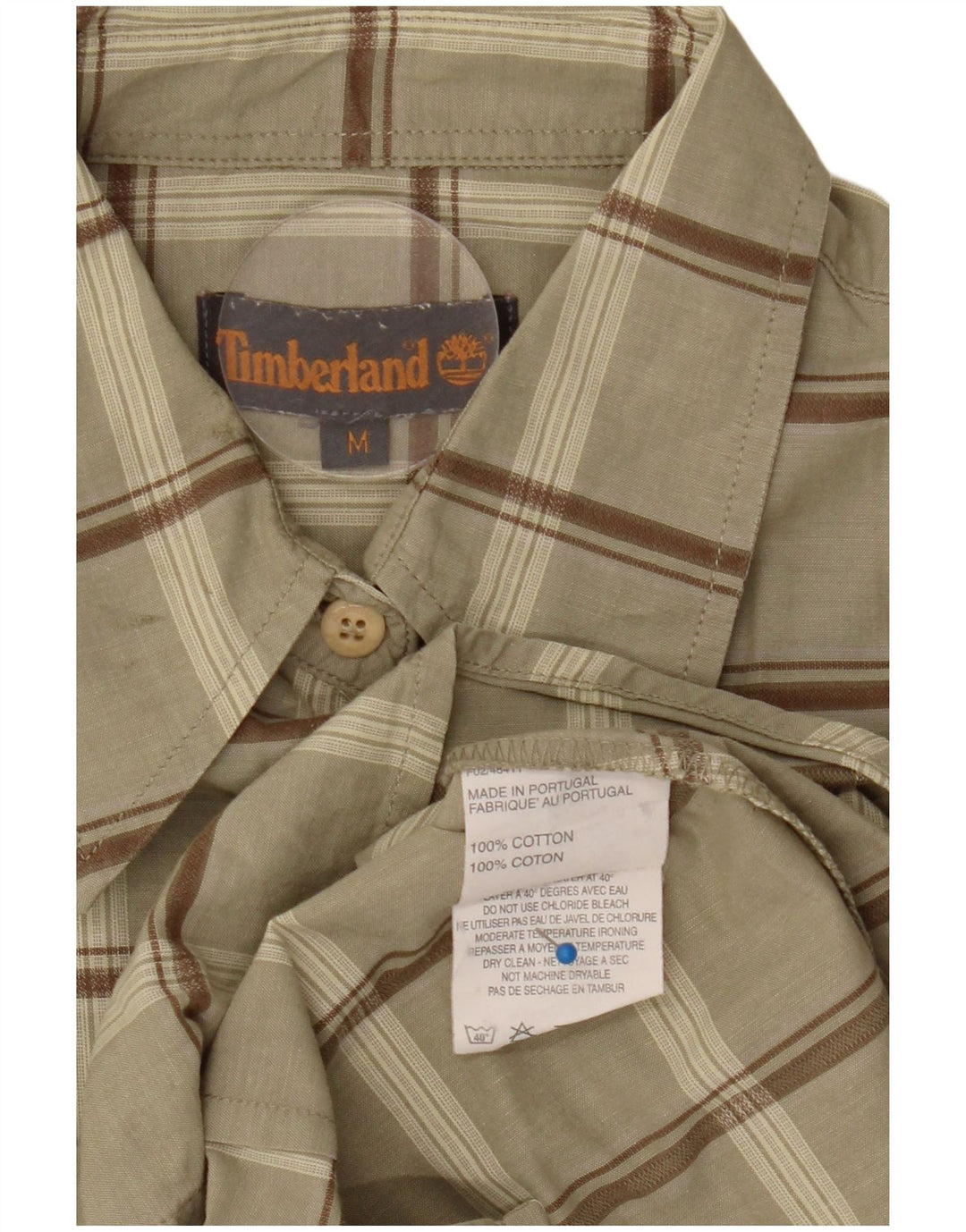 Camisa feminina Timberland UK 14 médio cáqui xadrez algodão