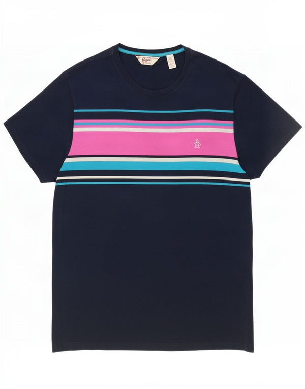 Camiseta masculina Penguin Top 2XL algodão colorblock azul marinho