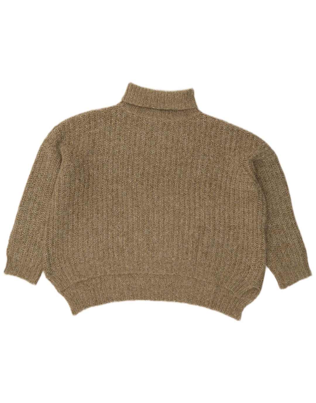 Zara Suéter feminino cropped oversized com gola redonda Reino Unido 14 médio cáqui