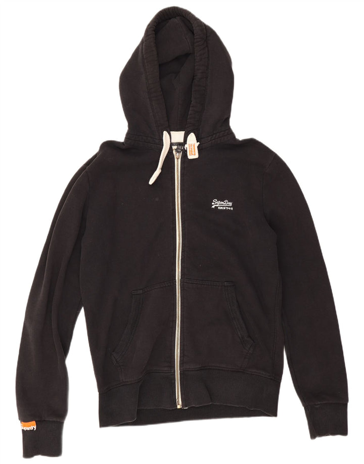 Suéter masculino Superdry com capuz e zíper médio preto algodão