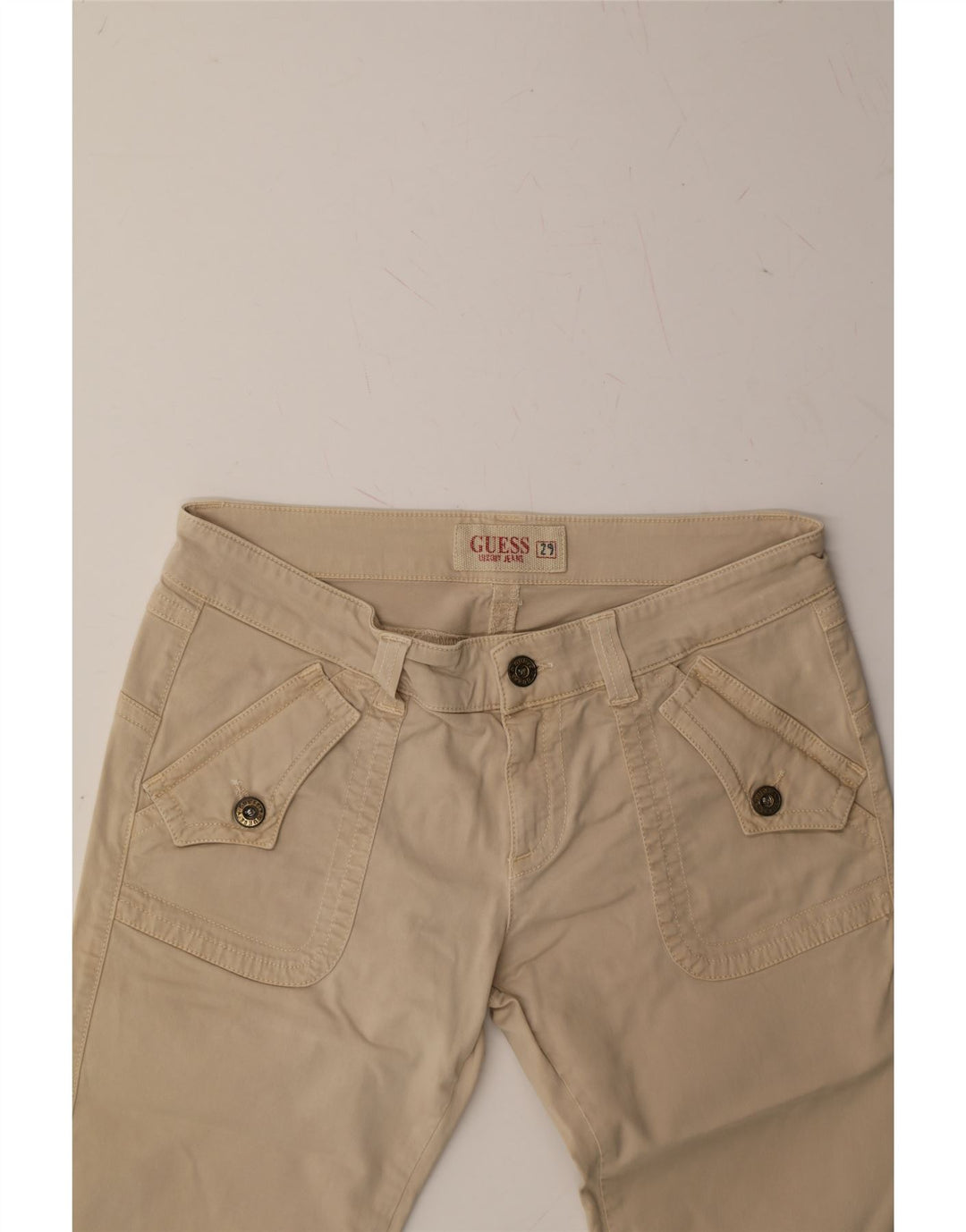 GUESS Womens Straight Capri Trousers W29 L20 Beige Vintage Guess and Second-Hand Guess from Messina Hembry 