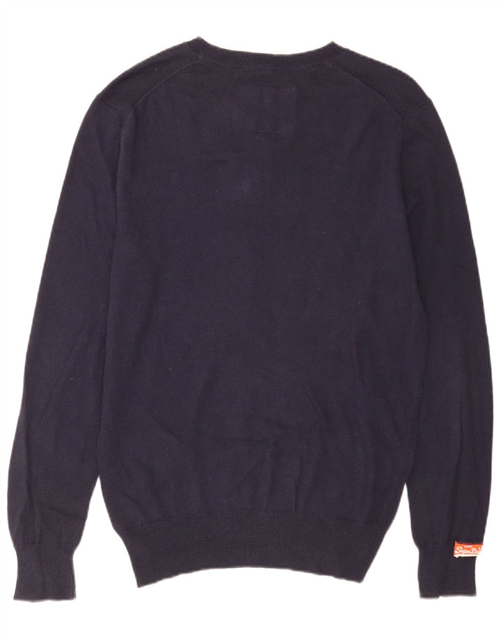 Suéter masculino Superdry com decote em V, algodão azul marinho médio