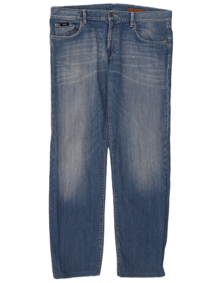 Hugo Boss Mens Straight Jeans W38 L34 Azul Algodão