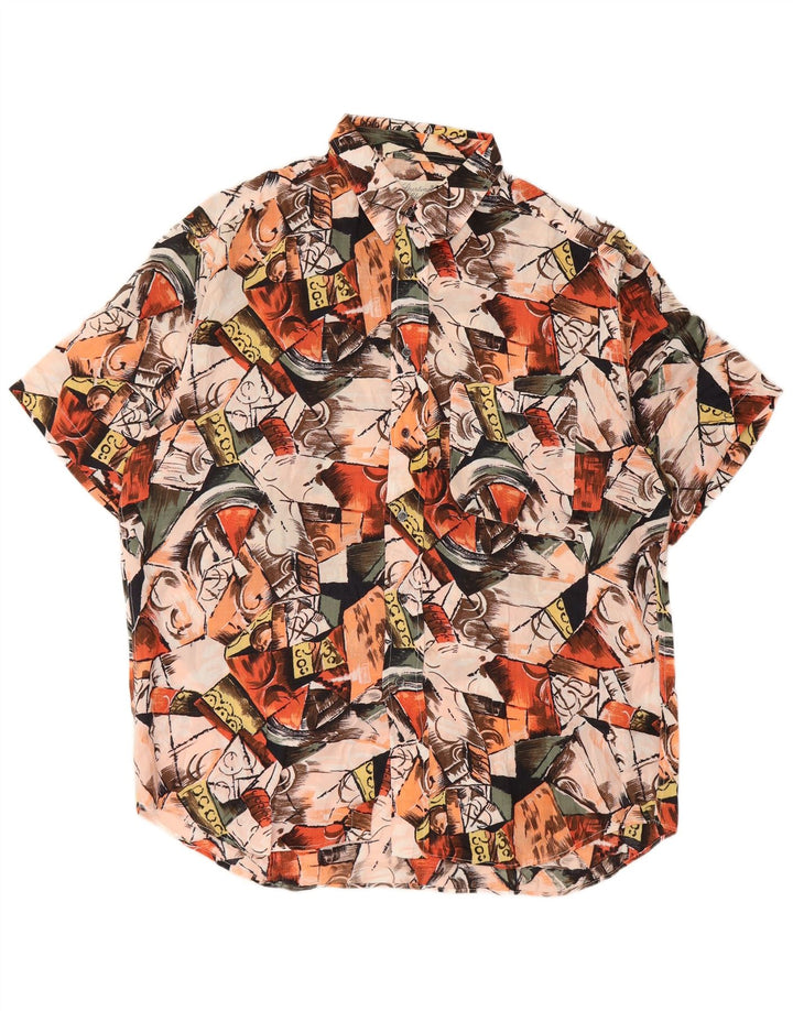 Camisa masculina vintage abstrata padrão manga curta grande multicolorida