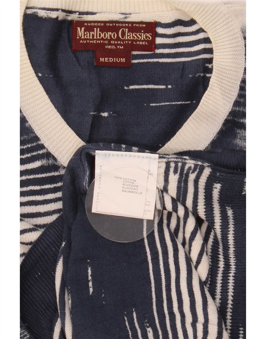 Suéter masculino Marlboro Classics com decote em V médio listrado azul marinho