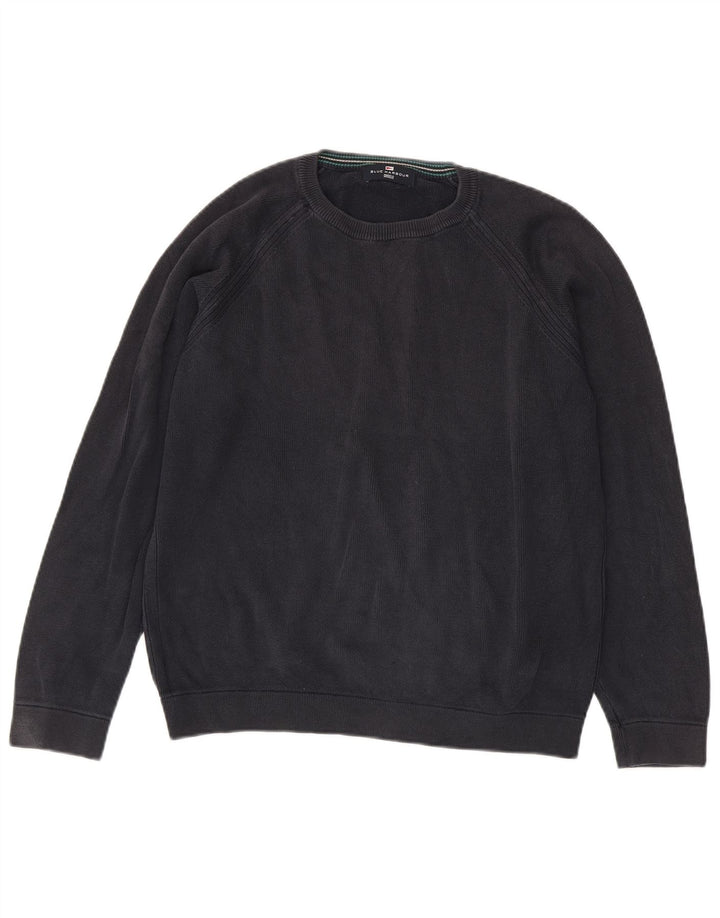 MARKS & SPENCER Masculino Blue Harbor Moletom Jumper Pequeno Azul Marinho Algodão