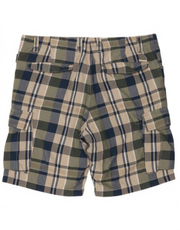 Shorts cargo masculino Sisley IT 50 grande W36 algodão xadrez multicolorido