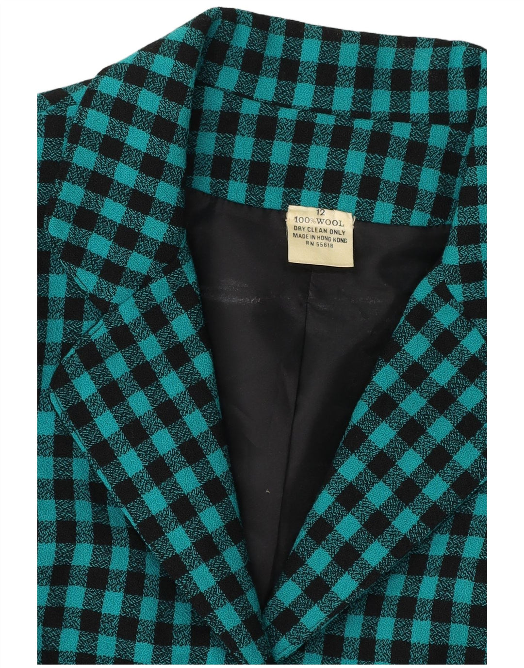 Jaqueta blazer feminina VINTAGE com 7 botões Reino Unido 12 lã de guingão verde médio