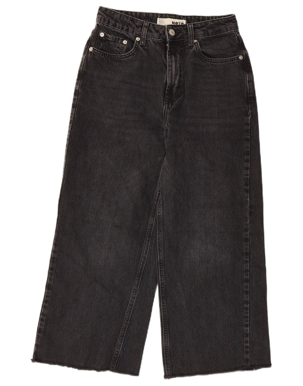 Zara Calça jeans feminina cintura alta perna larga W28 L22 algodão preto