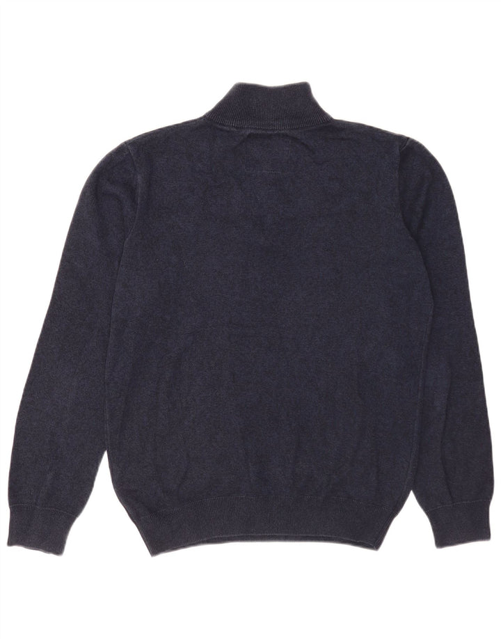 Suéter masculino Superdry com zíper e gola alta de algodão azul marinho médio