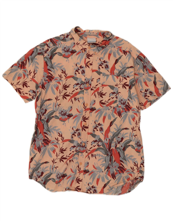 Columbia Camisa masculina de manga curta médio rosa floral algodão
