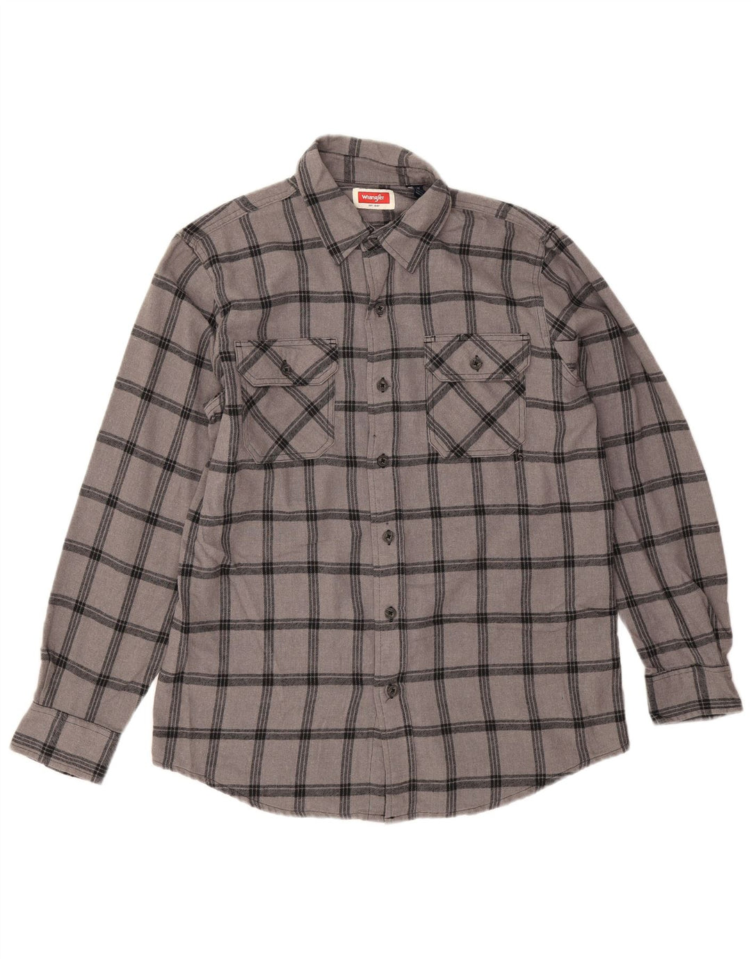 Camisa Wrangler masculina de flanela cinza médio algodão xadrez