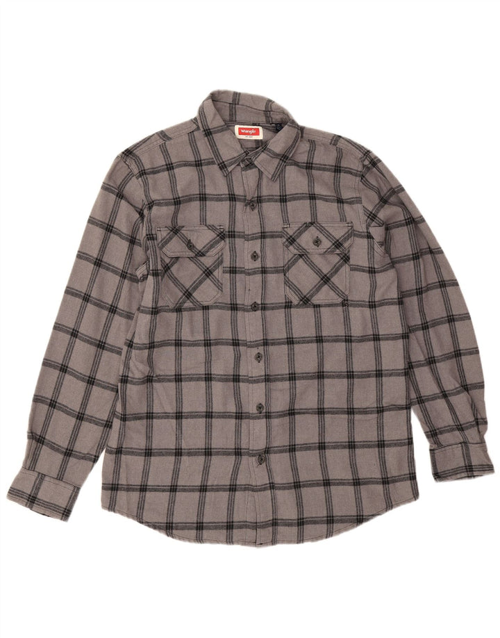 Camisa Wrangler masculina de flanela cinza médio algodão xadrez