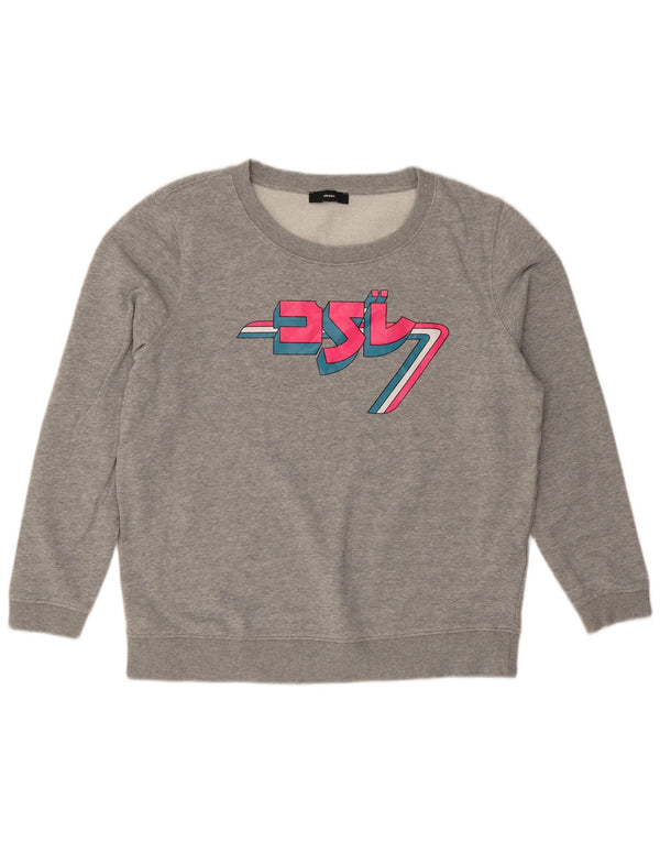 Suéter gráfico feminino Diesel UK 16 grande algodão manchado cinza