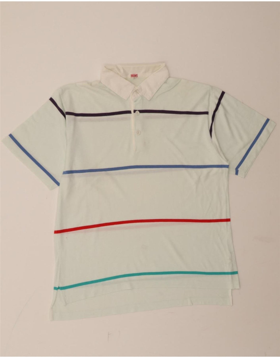 SLAM Mens Polo Shirt XL Blue Striped Cotton Vintage Slam and Second-Hand Slam from Messina Hembry 