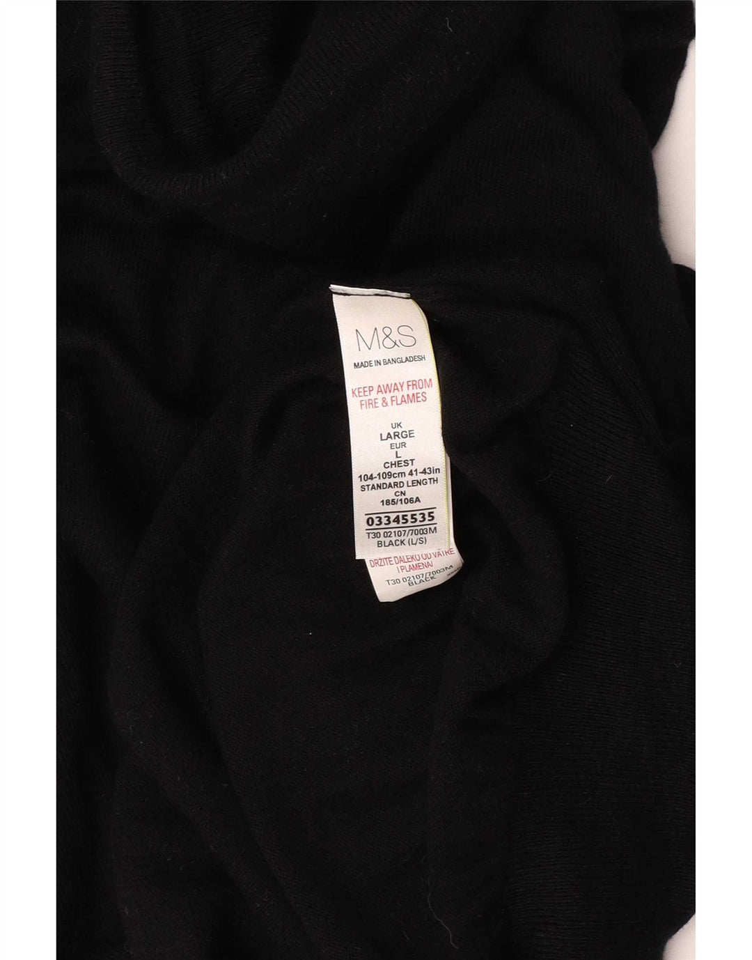 Suéter masculino Marks & Spencer com gola redonda, grande algodão preto