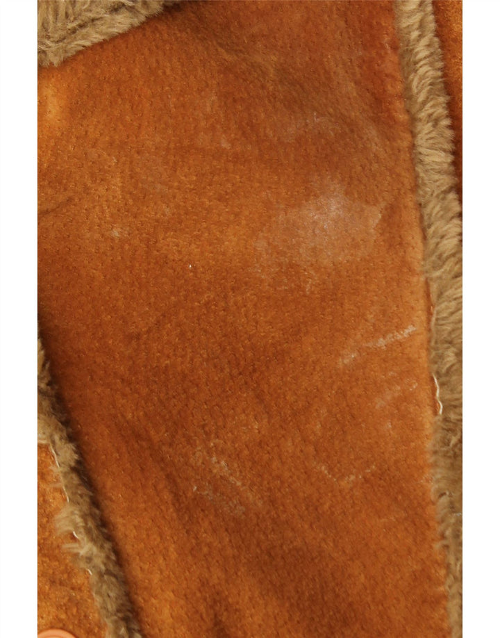 Casaco feminino vintage de shearling UK 18 XL couro marrom
