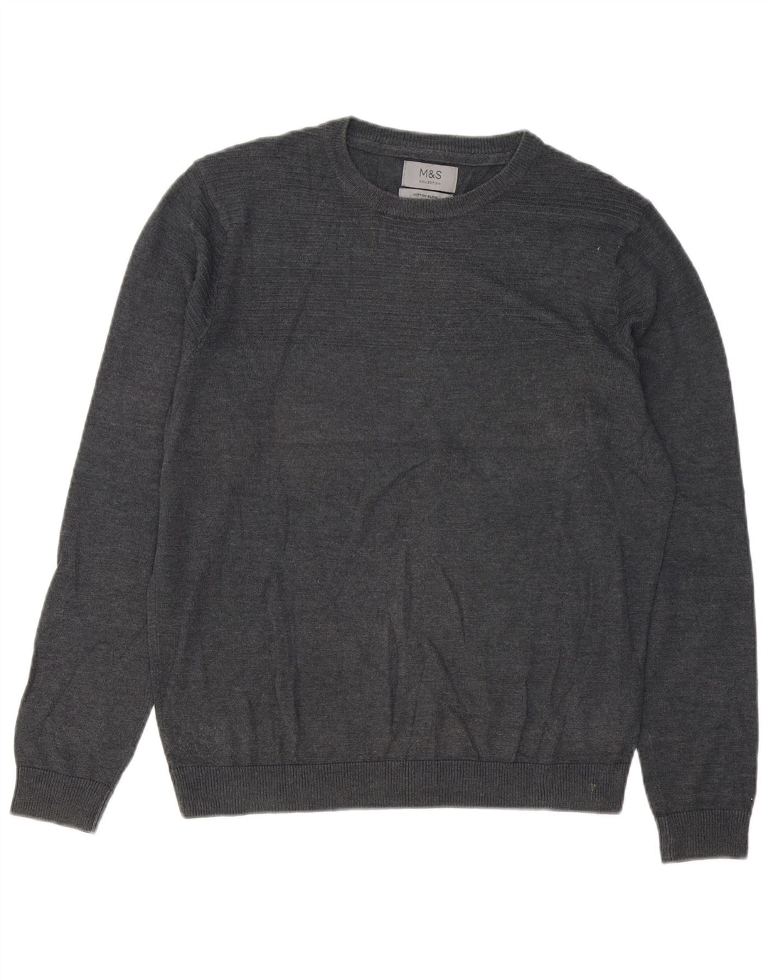 Suéter masculino Marks & Spencer com gola redonda e algodão cinza médio