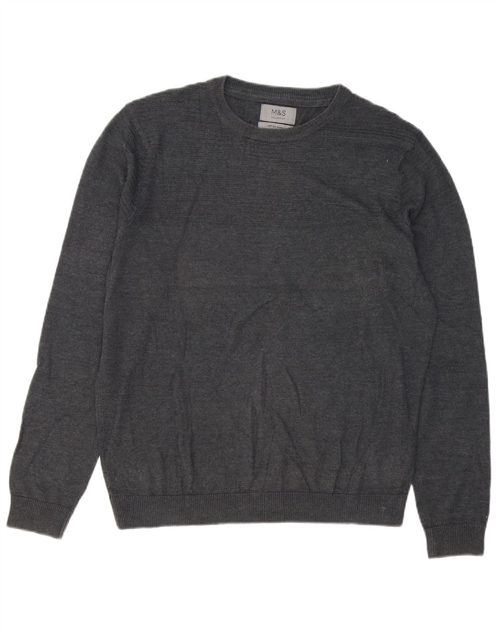 Suéter masculino Marks & Spencer com gola redonda e algodão cinza médio